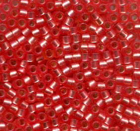 11/0 Delica Semi Matt Silver Lined Medium Rose Dyed 684