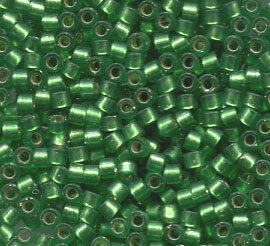 11/0 Delica Semi Matt Silver Lined Medium Green Dyed 688