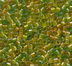 11/0 Delica Lined Amber/Peridot Mix 983