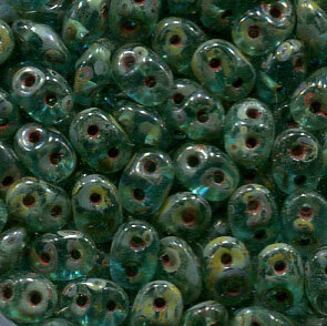 SuperDuo-Beads AQUAMARINE TRAVERTIN DARK 60020/86805
