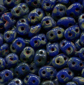SuperDuo-Beads OPAQUE BLUE TRAVERTIN DARK 33050/86805