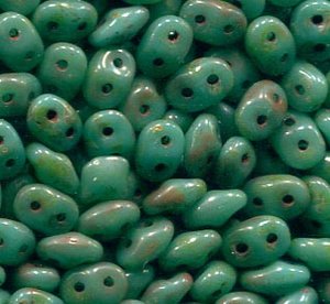SuperDuo-Beads TURQUOISE GREEN TRAVERTIN DARK 63130/86805
